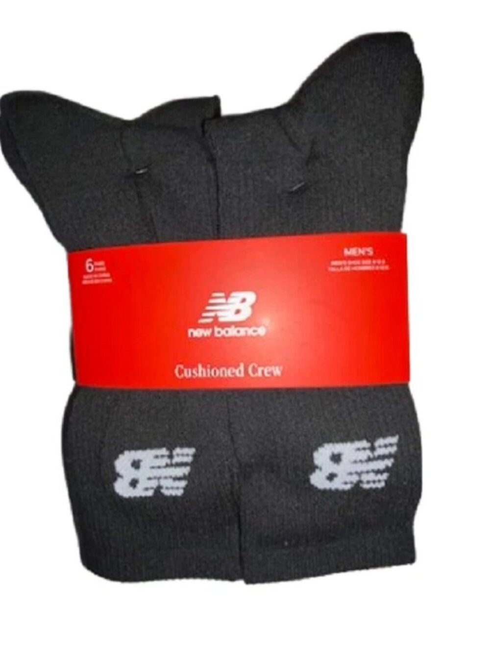 New Balance 6 Pair Men's Black Cushioned Crew Socks Shoe Size 8-12.5
